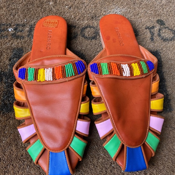FARM RIO Rust Rainbow Beaded Colorful Vegan Leather Mules in Women’s Sz US 9 - Picture 2 of 6